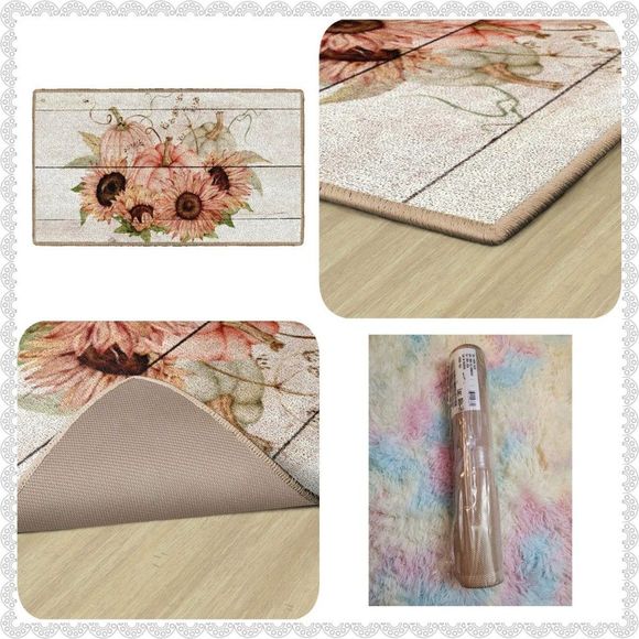 Other - Fall Farmhouse Flower and Pumpkin Print Pattern Home Indoor Area Rug